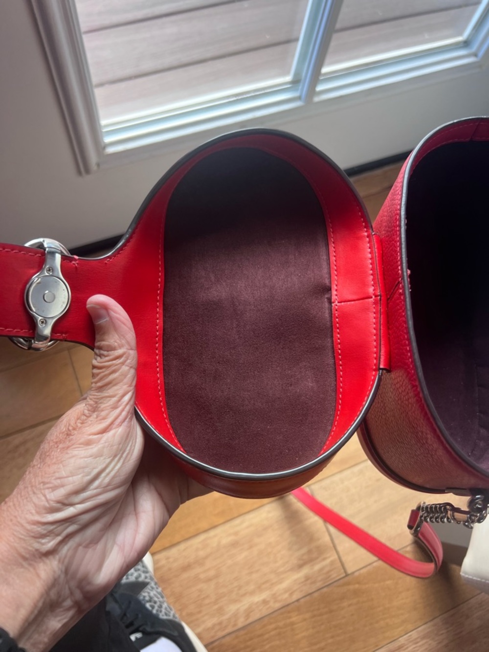 Coach Red Leather Vanity Satchel with Chain Strap - Picture 5 of 6